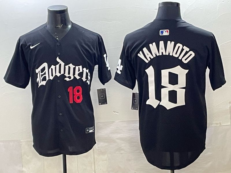 Men 2026 Nike Los Angeles Dodgers #18 Yamamoto Black Game MLB Jersey 017